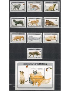 DOMINICA 1984 Domestic animals, cats 10v + 1 s/s MNH**