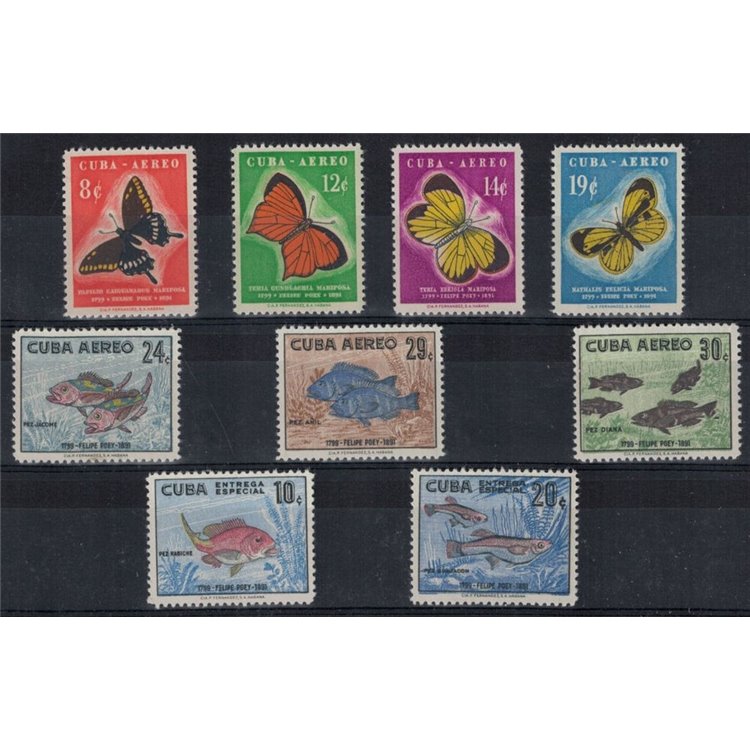 CUBA 1958 Felipe Poey, fish and butterflies 9v MNH**