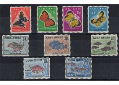 CUBA 1958 Felipe Poey, fish and butterflies 9v MNH**