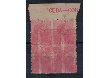 CUBA 1882 Varietà 10c Alfonso XII con doppia stampa (in quartina) ©