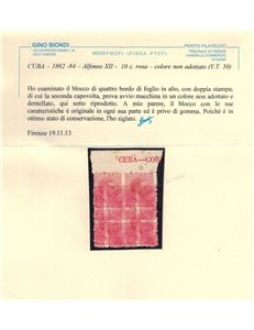 CUBA 1882 Varietà 10c Alfonso XII con doppia stampa (in quartina) ©