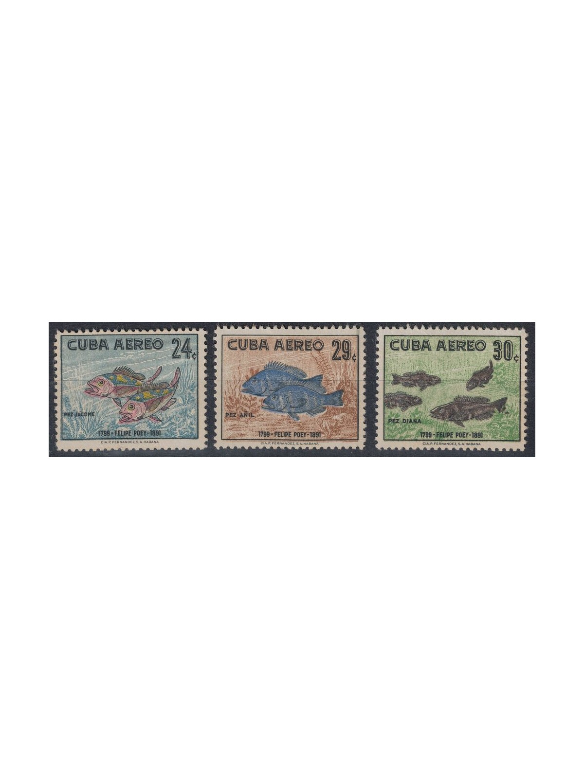CUBA 1958 Felipe Poey, posta aerea 3v MH*