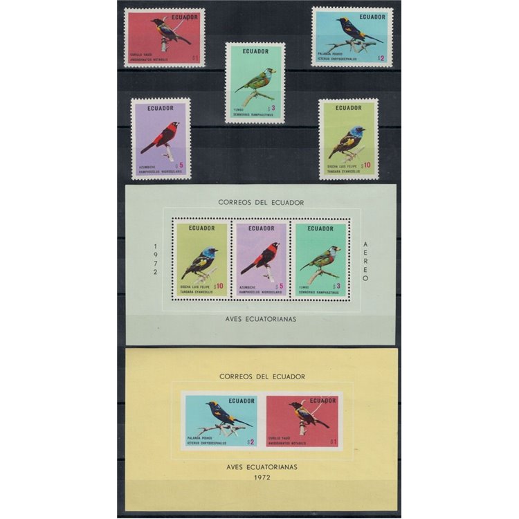 ECUADOR 1973 Birds 5v + 2 s/s MNH**
