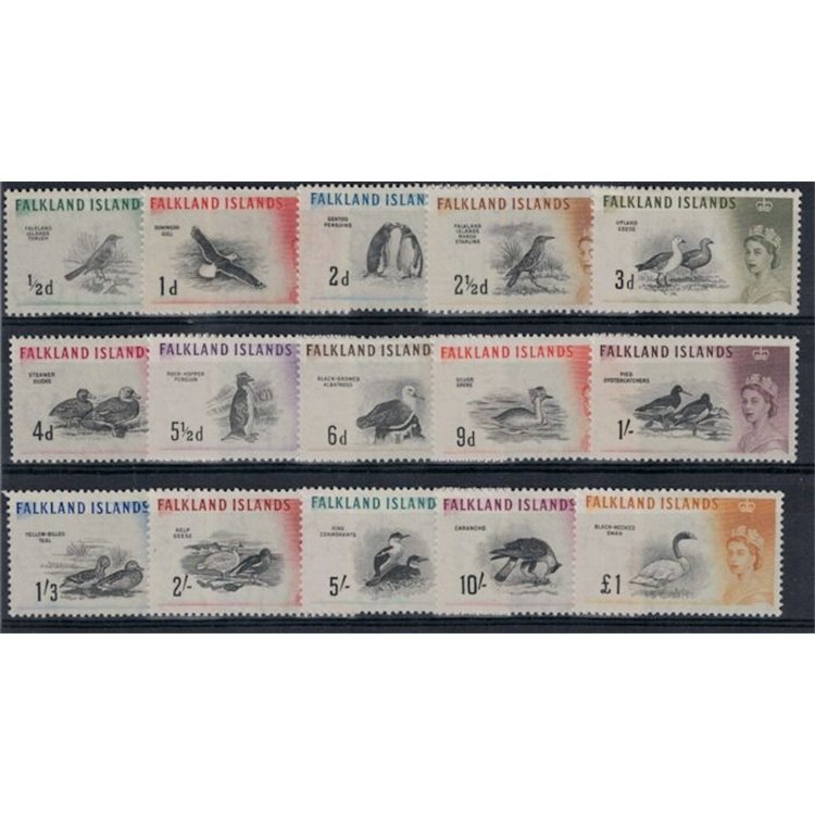 FALKLAND 1960-66 Ordinary series, birds 15v MNH**