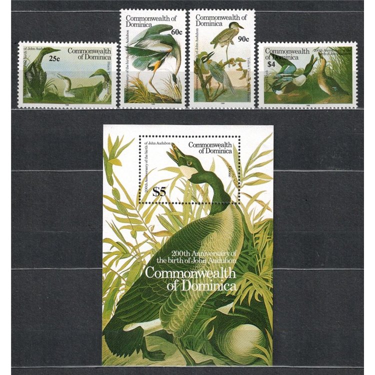 DOMINICA 1986 John James Audubon, birds 4v + 1 s/s MNH**