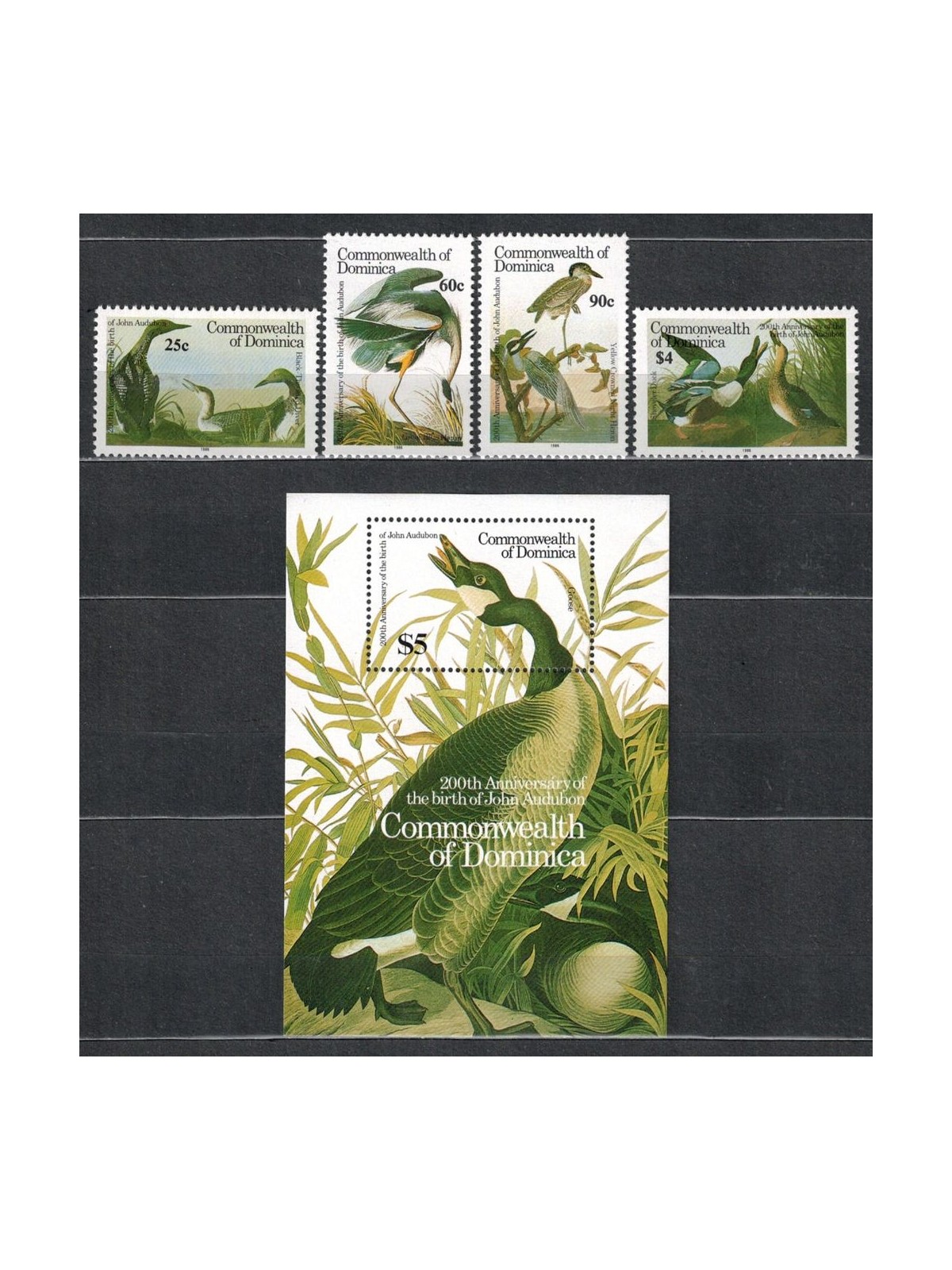 DOMINICA 1986 John James Audubon, birds 4v + 1 s/s MNH**