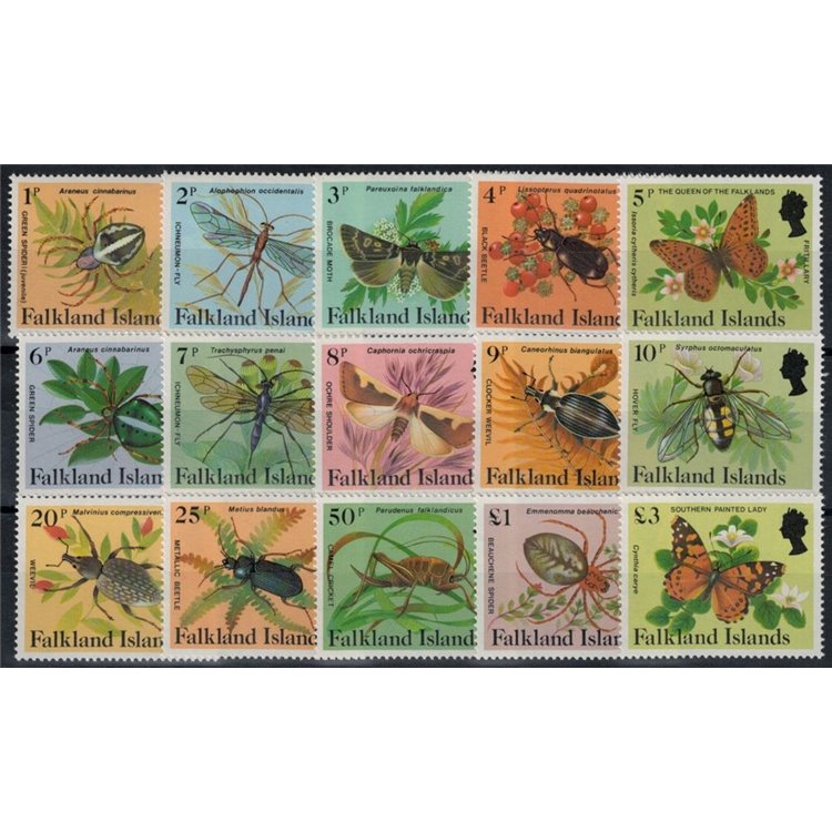 FALKLAND 1984 Serie ordinaria, insetti 15v MNH**
