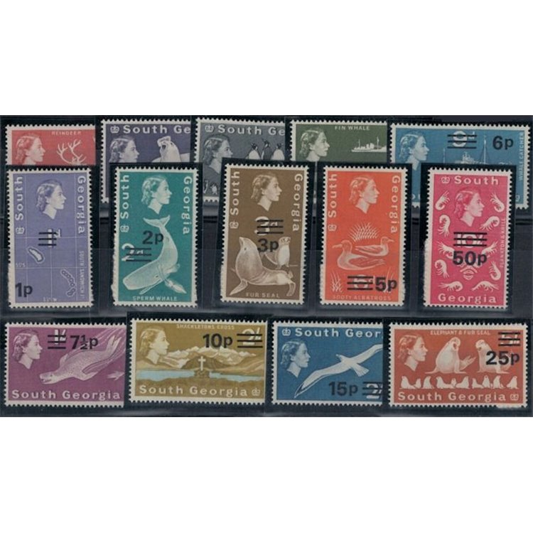 SOUTH GEORGIA 1971 Ordinary series (overprints) 14v MNH**