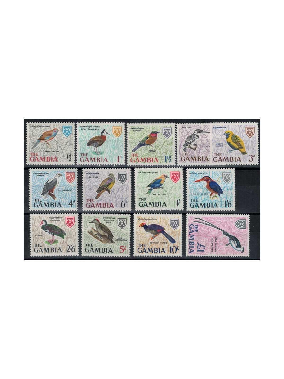 GAMBIA 1966 Ordinary series, birds 13v MNH**