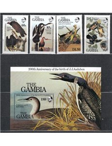 GAMBIA 1985 John James Audubon, uccelli 4v + 1 BF MNH**