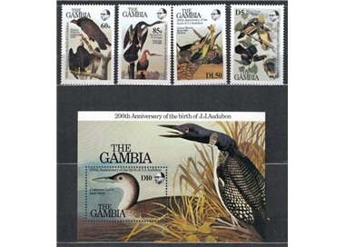 GAMBIA 1985 John James Audubon, uccelli 4v + 1 BF MNH**