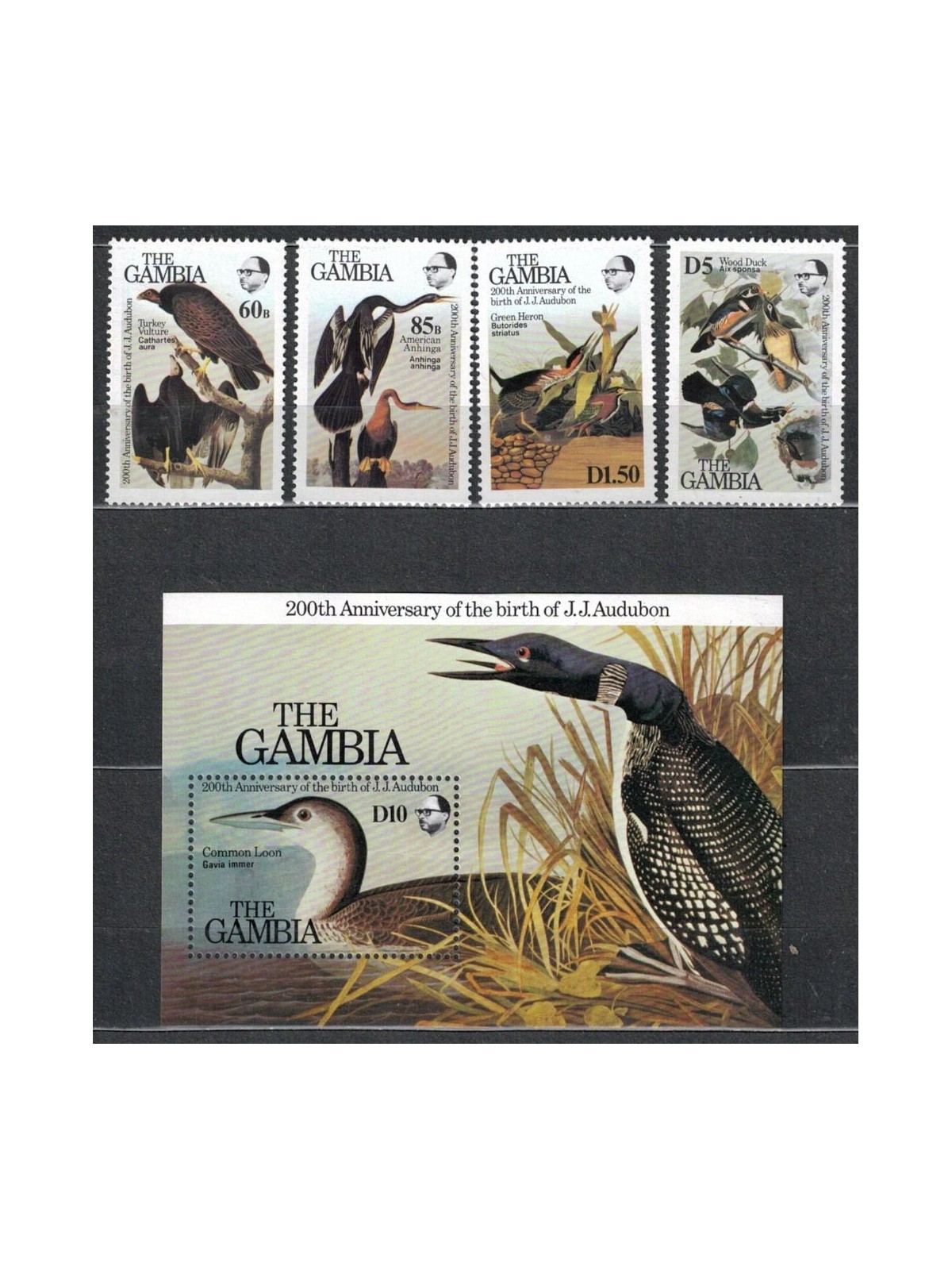 GAMBIA 1985 John James Audubon, birds 4v + 1 s/s MNH**