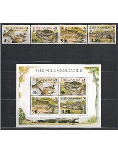 GAMBIA 1984 Fauna, Nile crocodile 4v + 1 s/s MNH**