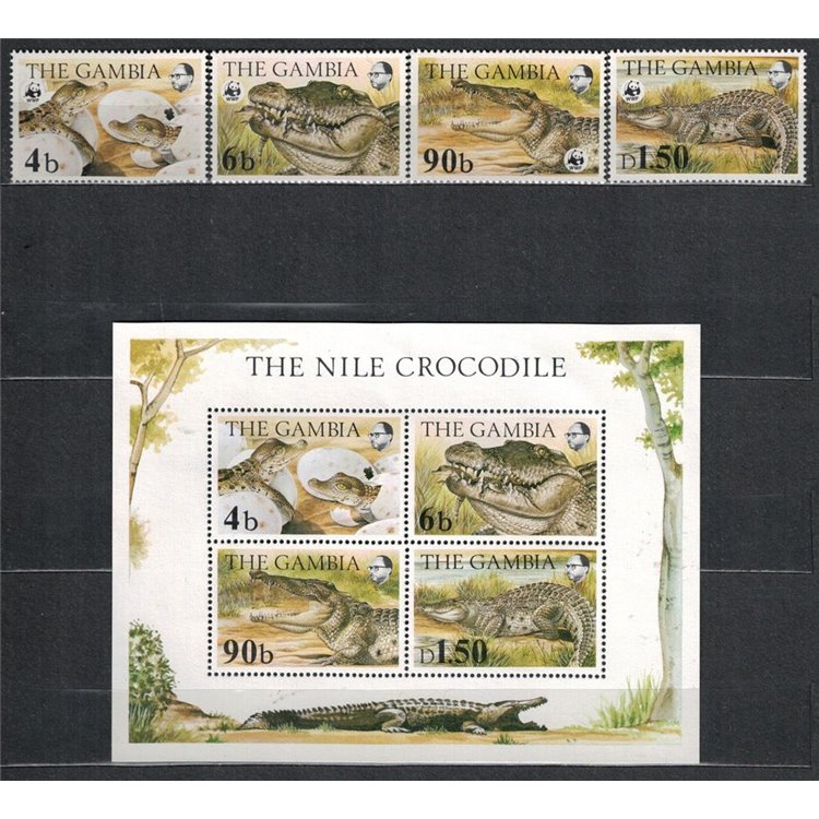 GAMBIA 1984 Fauna, Nile crocodile 4v + 1 s/s MNH**