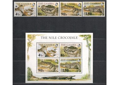 GAMBIA 1984 Fauna, coccodrillo del Nilo 4v + 1 BF MNH**