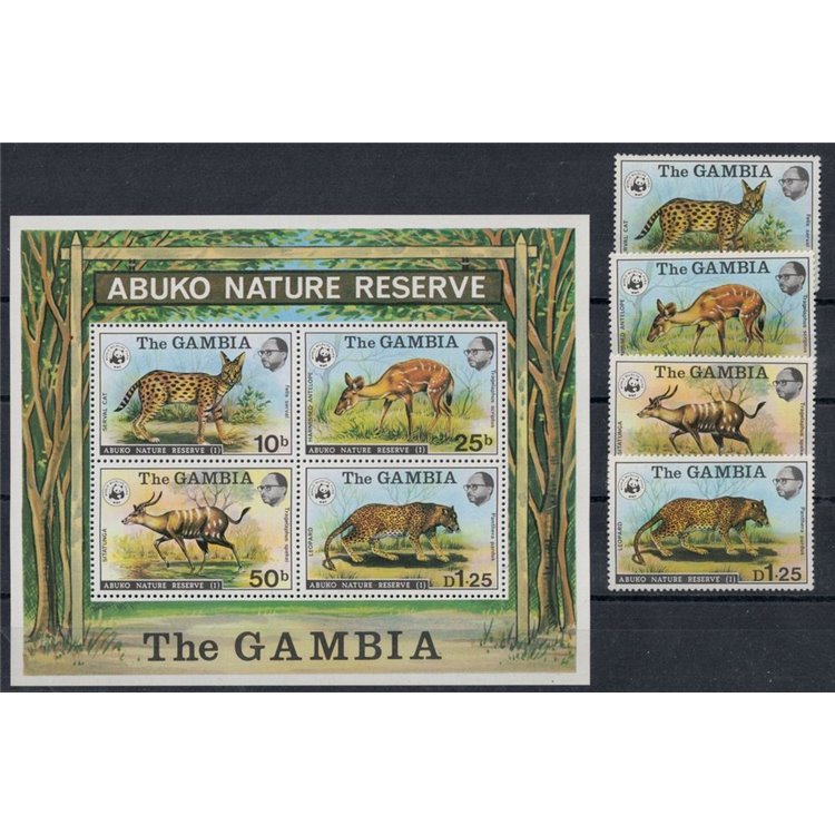 GAMBIA 1976 Abuko Nature Reserve 4v + 1 s/s MNH**