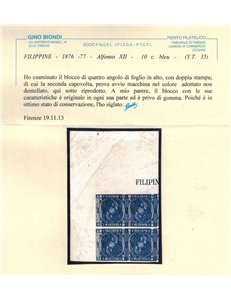 PHILIPPINES 1876 Block of four Alfonso XII 10c bleu ©