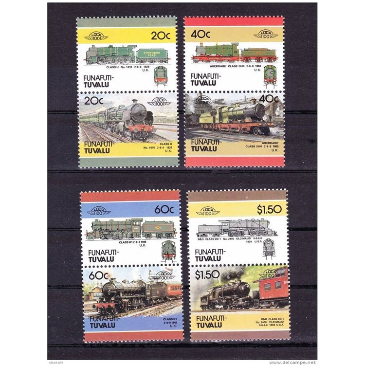 FUNAFUTI 1986 Trains, locomotives 8v MNH**