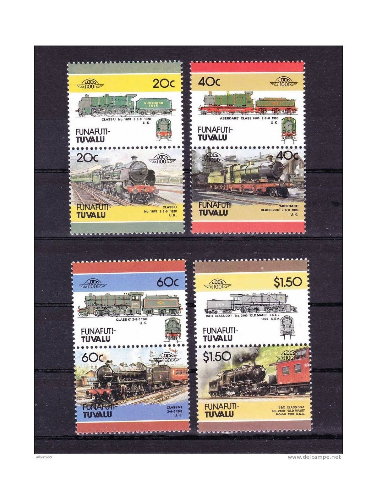 FUNAFUTI 1986 Trains, locomotives 8v MNH**