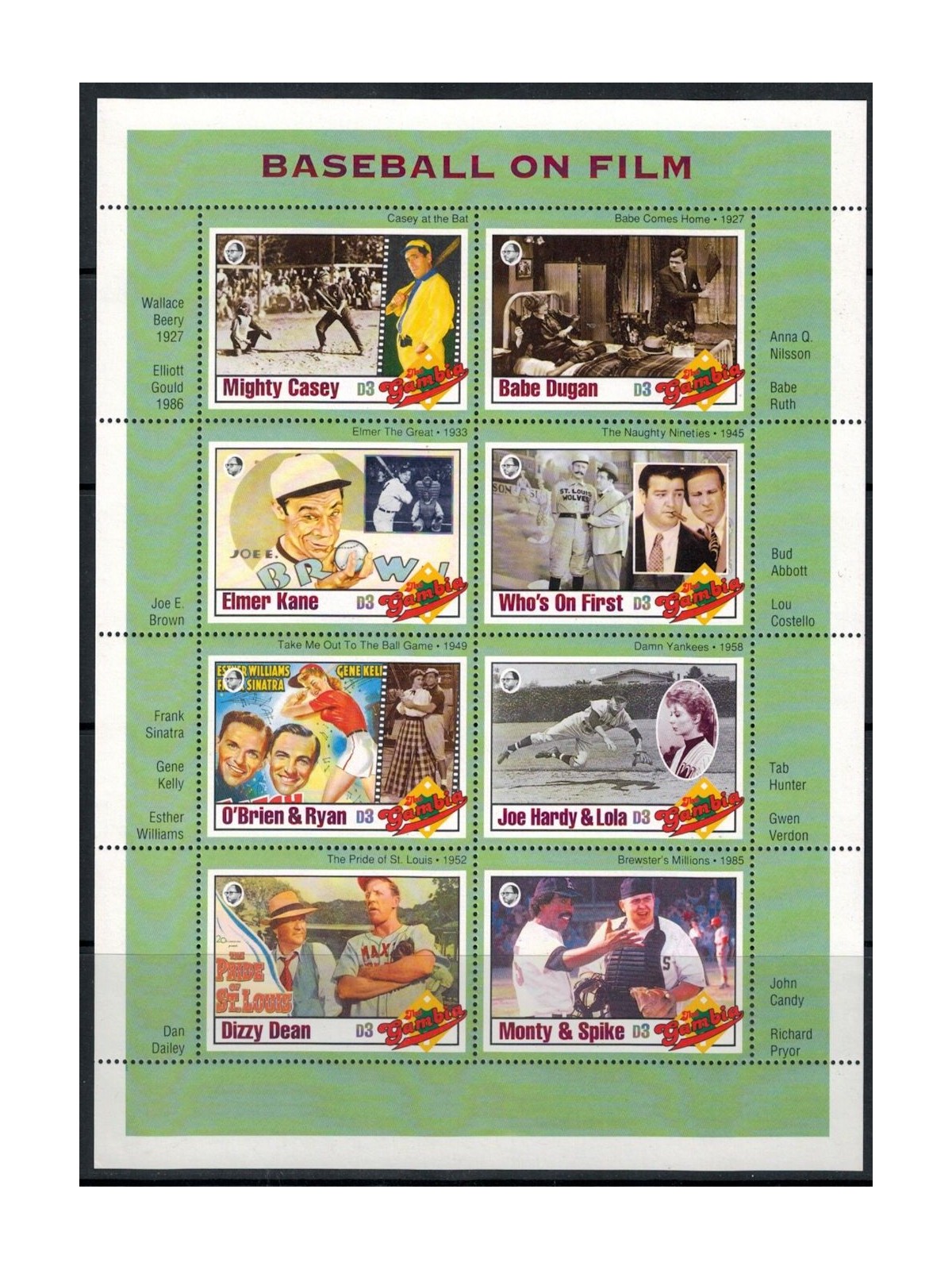GAMBIA 1993 Baseball Movie (I) 8v MNH**