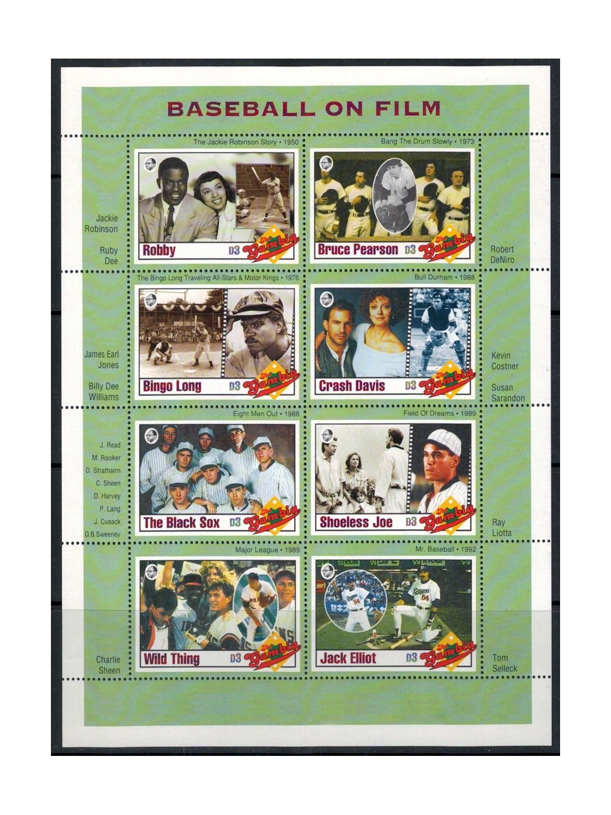 GAMBIA 1993 Film sul Baseball (II) 8v MNH**