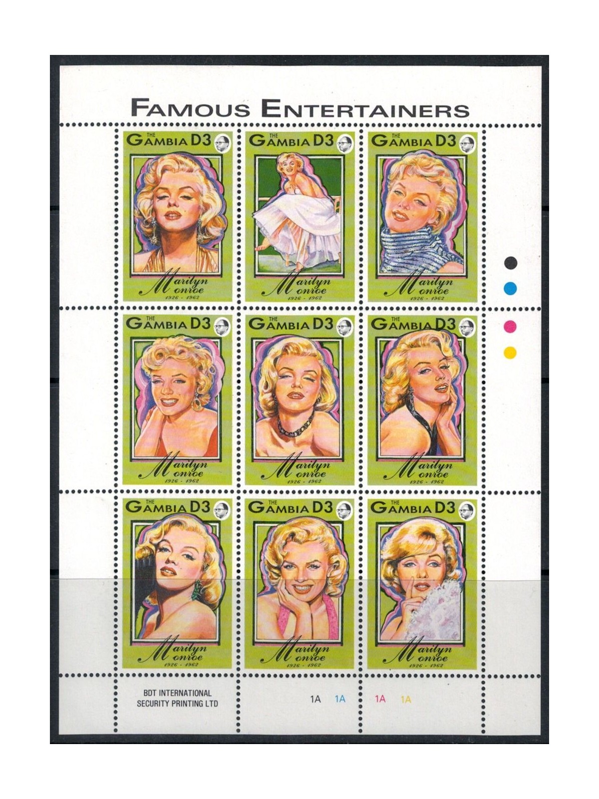 GAMBIA 1993 Homage to Marilyn Monroe 9v MNH**