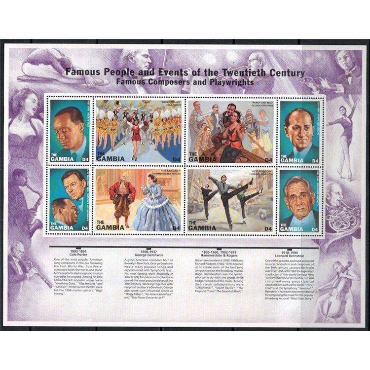 GAMBIA 1998 XX secolo (II) compositori e autori 8v MNH**