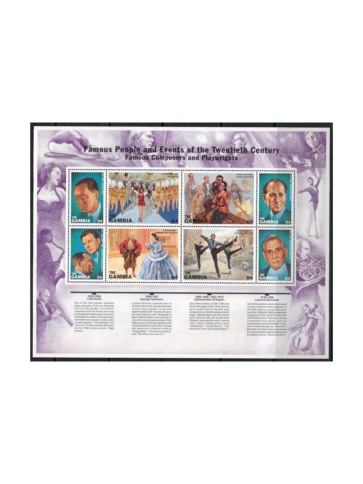 GAMBIA 1998 20th century (II) composers and authors 8v MNH**
