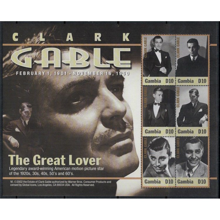 GAMBIA 2002 Film Actors, Clark Gable 6v MNH**