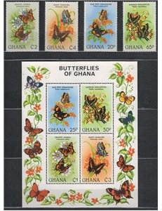 GHANA 1982 Flowers and butterflies 4v + 1 s/s MNH**