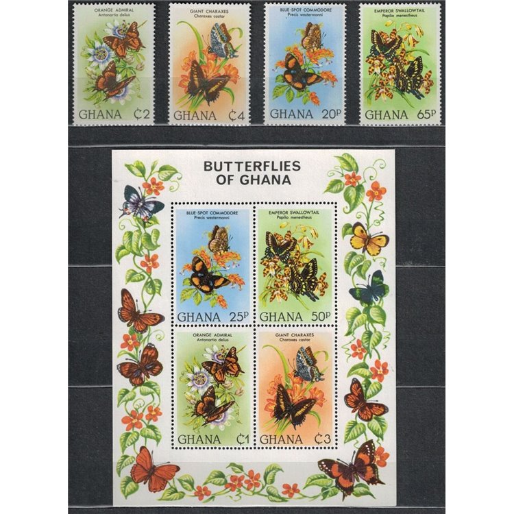 GHANA 1982 Flowers and butterflies 4v + 1 s/s MNH**
