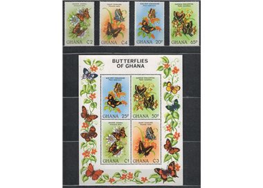 GHANA 1982 Flowers and butterflies 4v + 1 s/s MNH**
