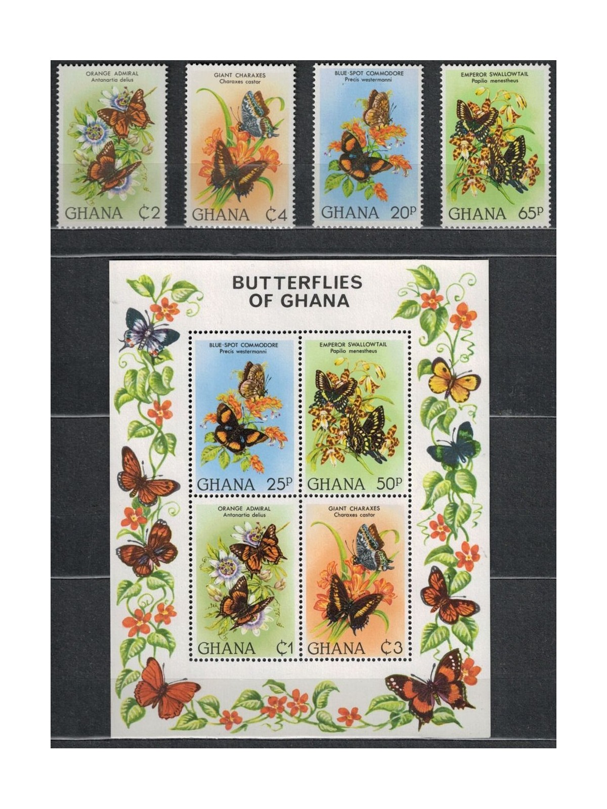 GHANA 1982 Flowers and butterflies 4v + 1 s/s MNH**