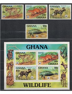 GHANA 1977 Fauna, animals 4v + 1 s/s MNH**