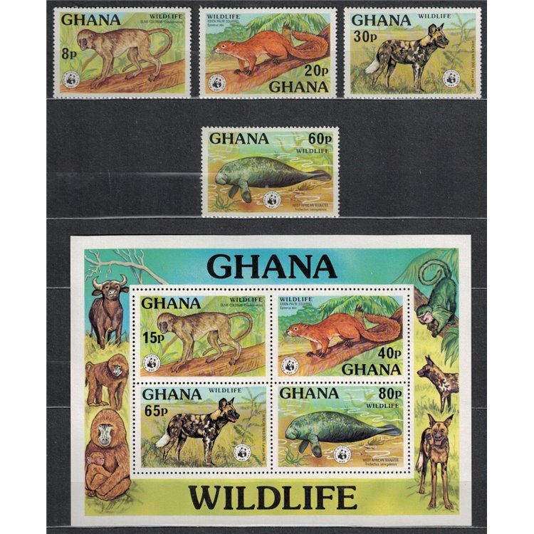 GHANA 1977 Fauna, animali 4v + 1 BF MNH**