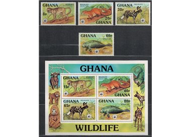 GHANA 1977 Fauna, animals 4v + 1 s/s MNH**