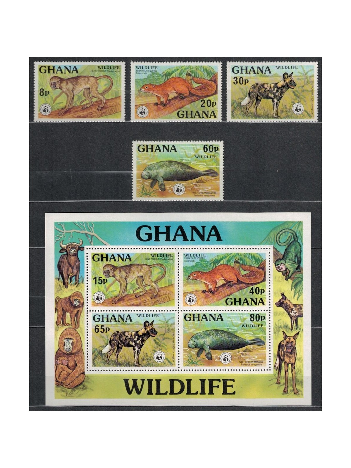 GHANA 1977 Fauna, animali 4v + 1 BF MNH**
