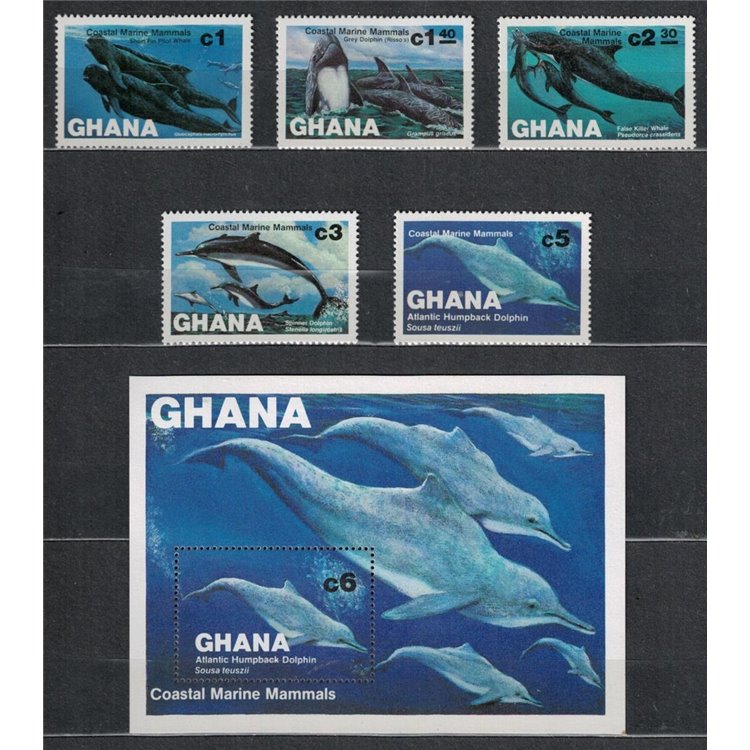 GHANA 1983 Marine fauna, mammals 5v + 1 s/s MNH**