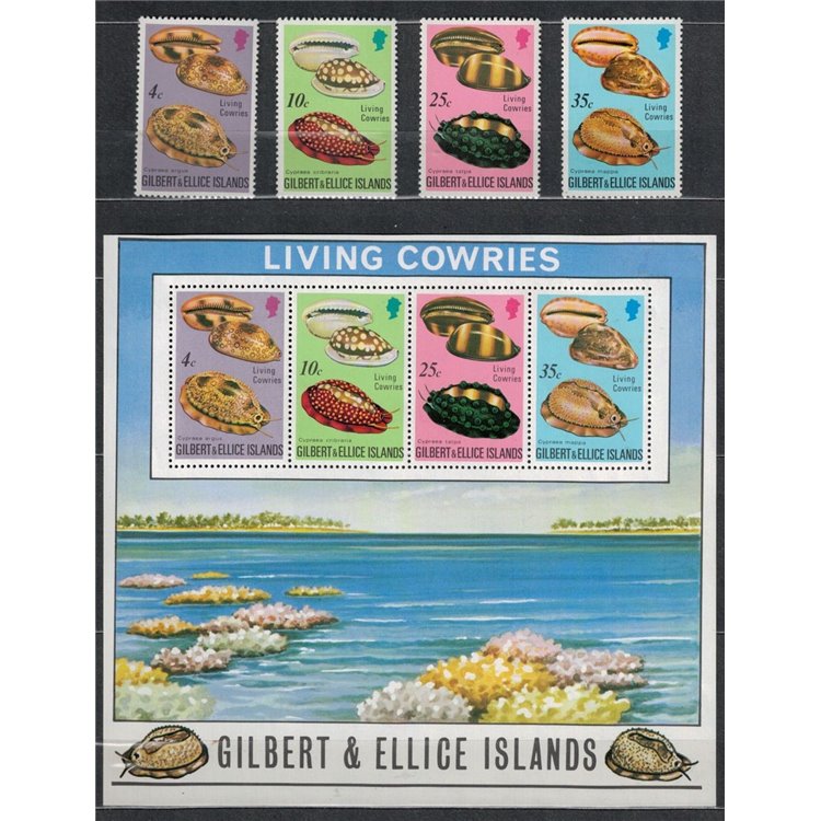 GILBERT & ELLICE ISLANDS 1975 Conchiglie - Shells 4 v + 1 BF