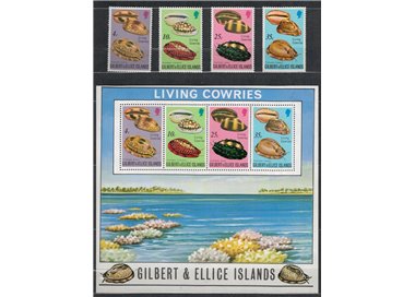 GILBERT & ELLICE ISLANDS 1975 Shells 4 v + 1 s/s