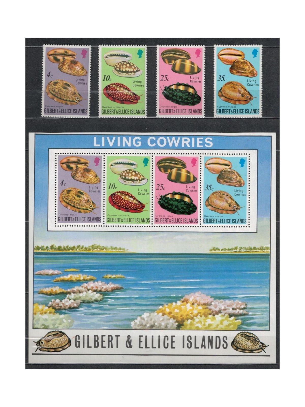 GILBERT & ELLICE ISLANDS 1975 Shells 4 v + 1 s/s