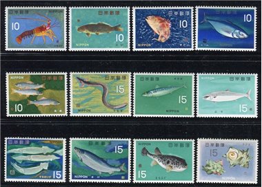 GIAPPONE 1966-67 Pesci e crostacei 12v MNH**