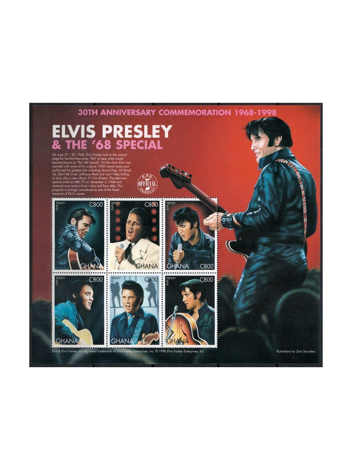 GHANA 1998 Elvis Presley & The '68 Special 6v MNH**