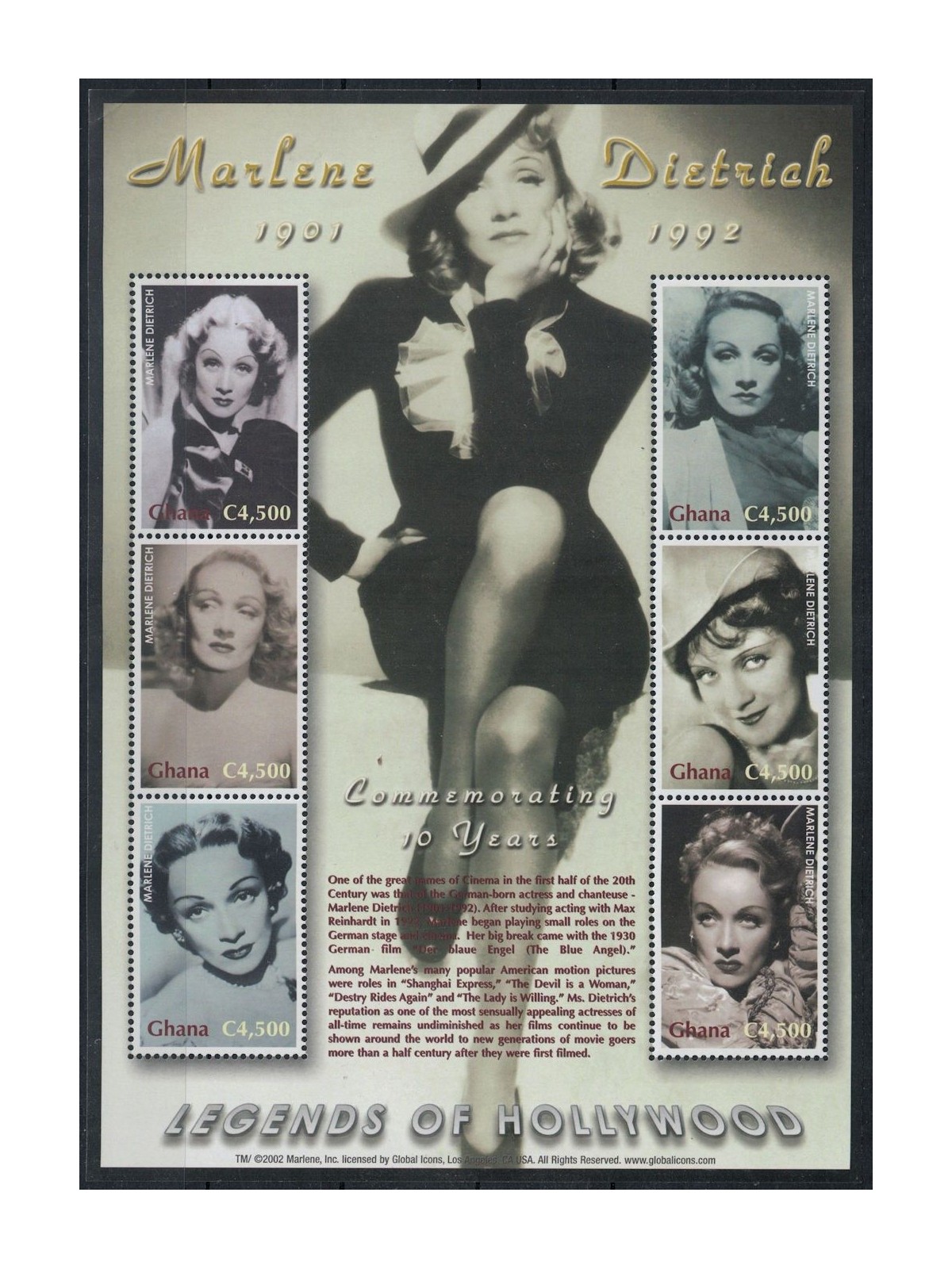 GHANA 2003 Marlene Dietrich 6v MNH**