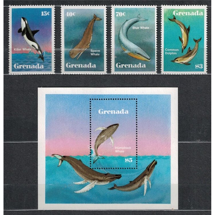 GRENADA 1982 Fauna marina, balene 4v + 1 BF MNH**
