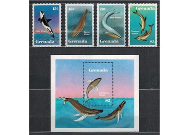 GRENADA 1982 Marine fauna, whales 4v + 1 s/s MNH**