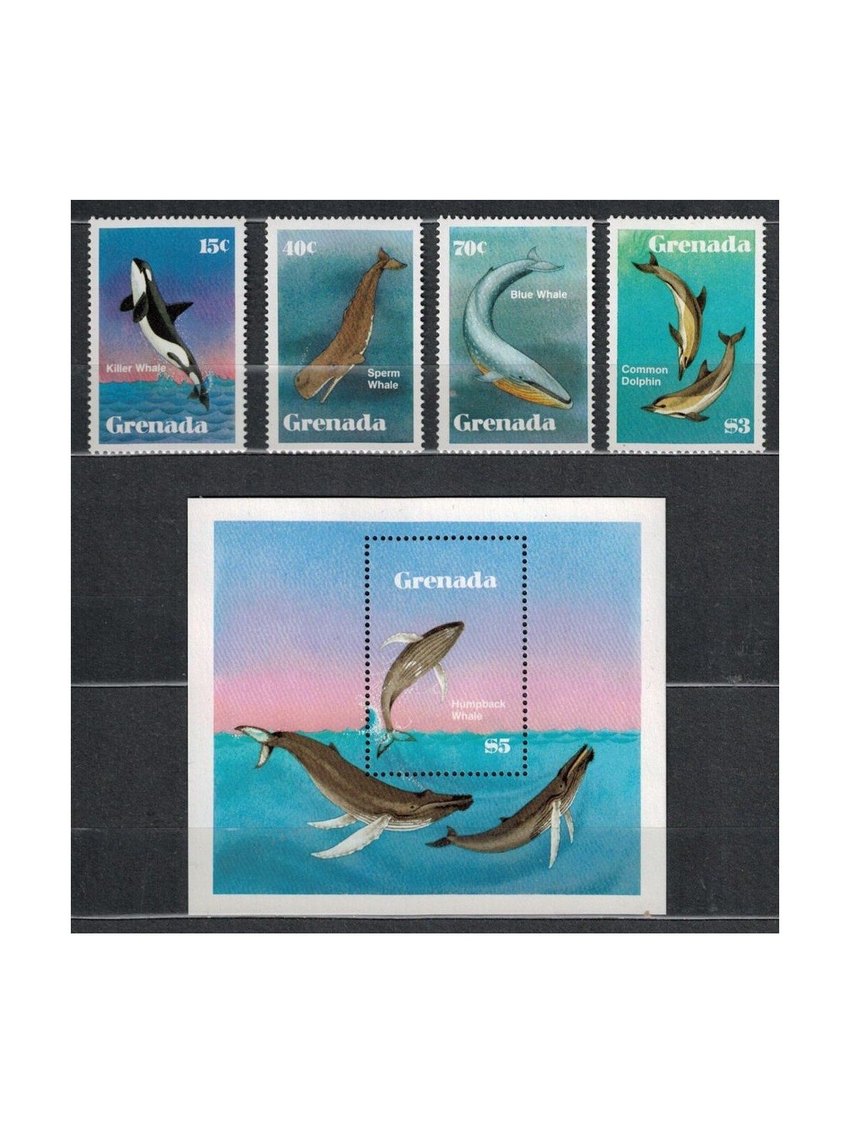 GRENADA 1982 Fauna marina, balene 4v + 1 BF MNH**