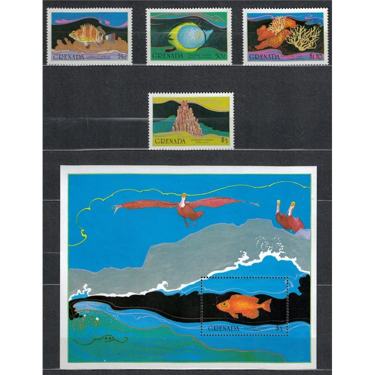 GRENADA 1985 Vita marina 4v + 1 BF MNH**