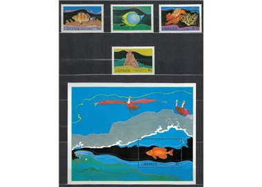 GRENADA 1985 Marine life 4v + 1 s/s MNH**