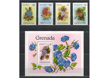GRENADA 1982 Farfalle e fiori 4v + 1 BF MNH**